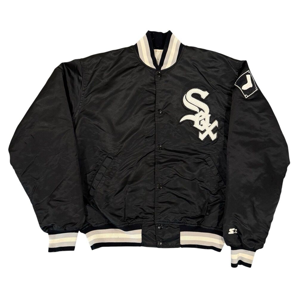 Vintage 90s Chicago White Sox Starter Satin Bomber Jacket Made in USA Diamond L